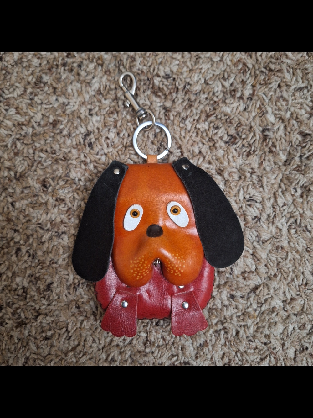 Vintage Genuine Leather Hawaii Dog Burgundy Keychain Coin Pouch Charm